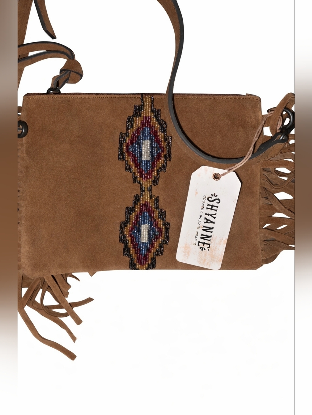 Shyanne Tan Suede Fringe Crossbody with Southwestern Beadwork